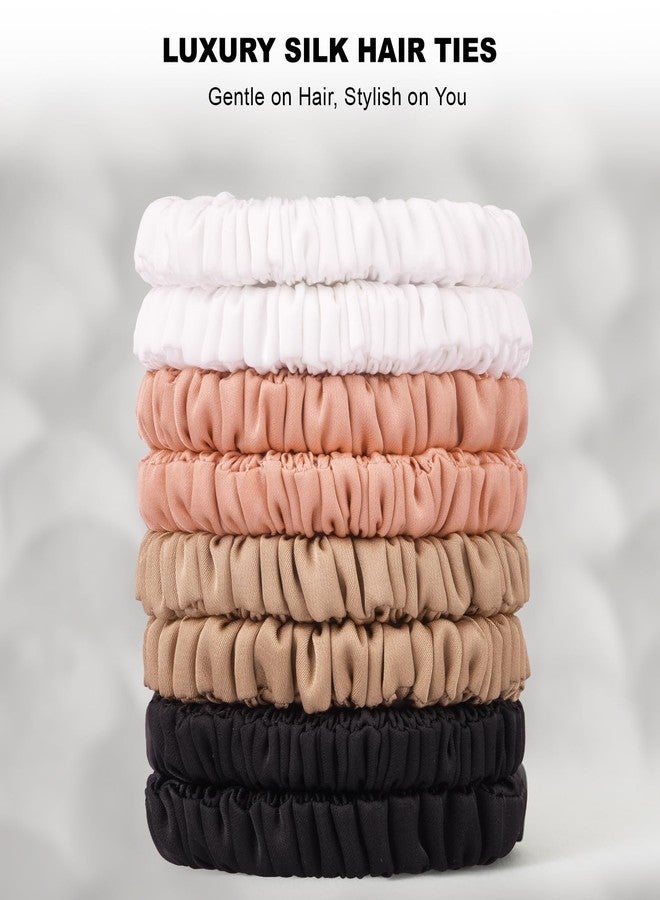 ZHENSILK 8Pcs Silk Scrunchies Hair Ties for Women & Girls, Mulberry Silk Scrunchies No-Damage Thin Satin Ponytail Holders for Hair Care - Image 4